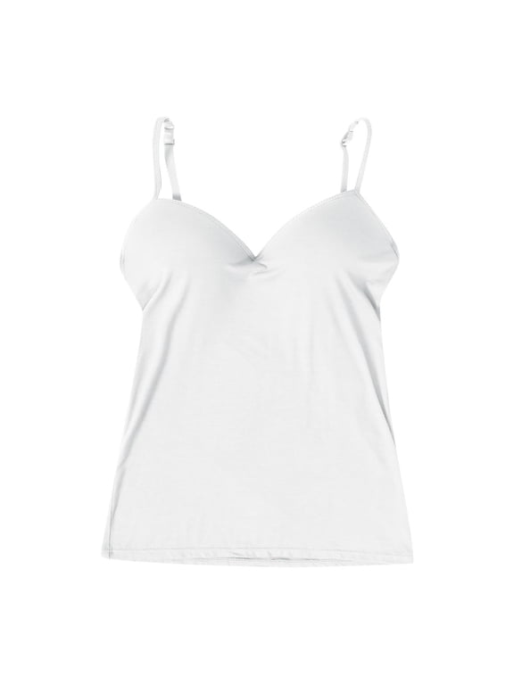 Womens Camisole Tank Tops with Built In Bra Yoga Tank Tops Basic Tank Tops Lightweight Spaghetti Strap Undershirts Basic Padded Tank Tops Summer Casual Cami Shirt White M