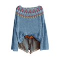 thumbnail image 1 of WTXUE Womens Casual Lightweight Vintage Fair Isle Sweater Raglan Sleeve Crew Neck Knitted Art Print Pullover Sweaters Comfy Warm Fall Tops Bohemian Trendy Western Business Casual Blouses Blue L, 1 of 4