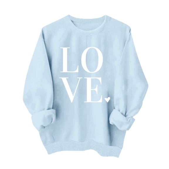 WTXUE Womens Heart Sweatshirt Love Heart Printed Sweatshirts Graphic Fashion Sweatshirts Sweatshirt Trendy Fall Sweatshirts Long Sleeve Sweatshirt Tunic Sweatshirts Light Blue Xl