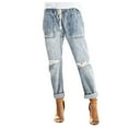 thumbnail image 1 of WTXUE Womens Jeans, Ripped Jeans Women Pull-On Distressed Denim Joggers Elastic Waist Stretch Pants, Slacks, Light Blue, 1 of 9