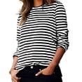 thumbnail image 1 of WTXUE Womens Long Sleeve Tops Striped Shirt Women Women'S Casual Striped Long Sleeve Tops Crew Neck Knit Ribbed Basic T Shirts Knit Tops for Women Crewneck Sweatshirts Women Womens Tops Casual Black L, 1 of 6