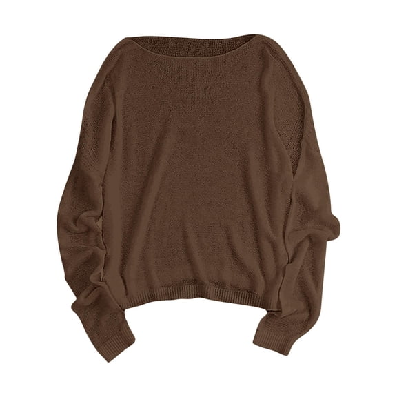 WTXUE Womens Oversized Casual Lightweight Long Sleeve Crewneck Knit Shirts Tops Trendy Loose Business Casual Pullover Sweaters Tunic Tops Basic Blouses Brown Xl