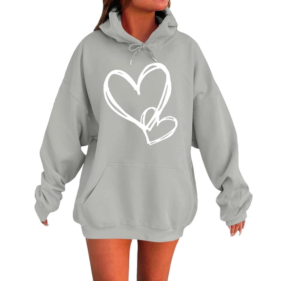 WTXUE Womens Oversized Hoodies Sweatshirts Valentines Pullover Causal Heart Print Graphic Long Sleeve Loose Fit Blouse Tops Plus Size Crewneck Sweatshirt with Pockets Grey L