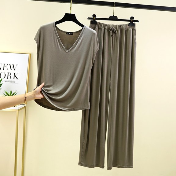 WTXUE Womens Pajama Sets Cotton Pajamas for Women Set Pajama Set 2 Matching Set Short Sleeve Top And Pants Set With Pockets Summer Sets for Women Soft Pajama Set for Women Womens Sleepwear Green L