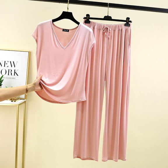 WTXUE Womens Pajama Sets Cotton Pajamas for Women Set Pajama Set 2 Matching Set Short Sleeve Top And Pants Set With Pockets Summer Sets for Women Soft Pajama Set for Women Womens Sleepwear Pink L