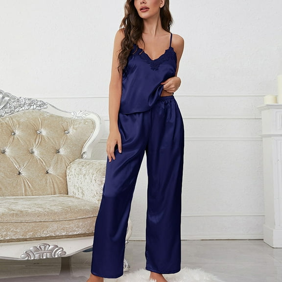 WTXUE Womens Pajama Sets Lace Nightgowns for Women Lace Pajama For Lace Nightgown Sets Satin Nightie Slips Sleep Sleepwear Silk Pajamas for Women Summer Pajamas for Women Pajamas for Women Navy S