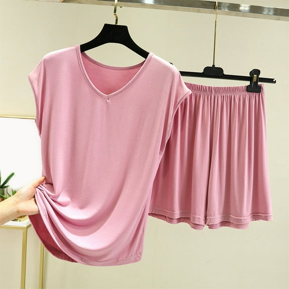 WTXUE Womens Pajama Sets Short Pajama Set Loungewear Set Jogging Suit Set Two Leisure Sports Tank Top And Shorts Trouser Suit Short Sporty Sweatsuit Outfits Summer Sets Soft Pajama Set Pink XXL