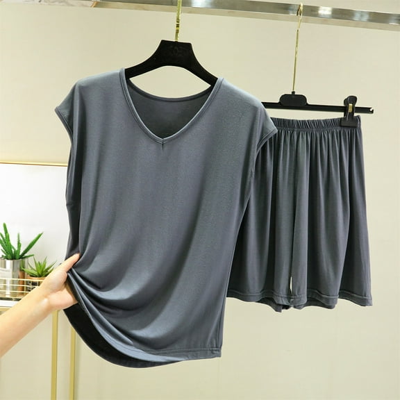 WTXUE Womens Pajama Sets Short Pajama Set Loungewear Set Jogging Suit Set Two Leisure Sports Tank Top And Shorts Trouser Suit Short Sporty Sweatsuit Outfits Summer Sets Soft Pajama Set Grey XL