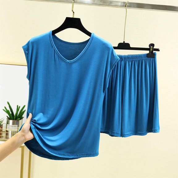 WTXUE Womens Pajama Sets Short Pajama Set Loungewear Set Jogging Suit Set Two Leisure Sports Tank Top And Shorts Trouser Suit Short Sporty Sweatsuit Outfits Summer Sets Soft Pajama Set Sky Blue M