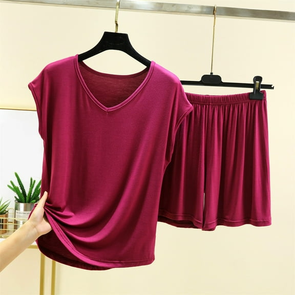 WTXUE Womens Pajama Sets Short Pajama Set Loungewear Set Jogging Suit Set Two Leisure Sports Tank Top And Shorts Trouser Suit Short Sporty Sweatsuit Outfits Summer Sets Soft Pajama Set Red XXL