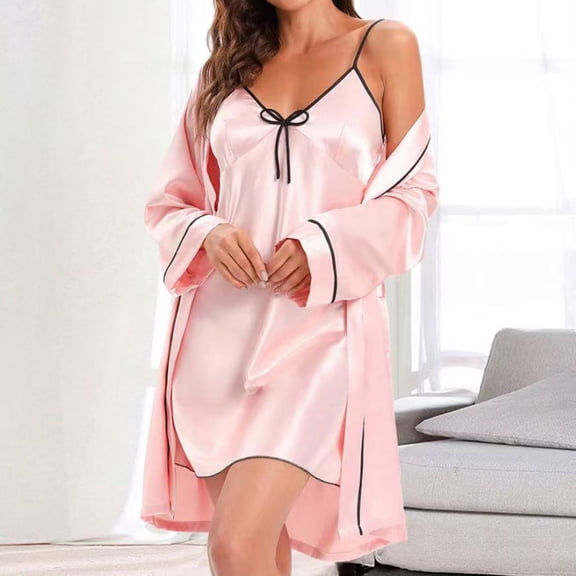 WTXUE Womens Pajama Sets Silk Pajamas for Women Simple Loose Robe Sling Suit Pajamas Nightdress Home Cothes Suit Satin Pajama Set for Women Summer Pajamas for Women Cami And Shorts Pajama Set Pink M