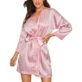 thumbnail image 1 of WTXUE Womens Pajamas | Robes Robe Women Size Plus Lingerie Satin Bathrobe Silk Stripe | 1 Piece Pink L, 1 of 9