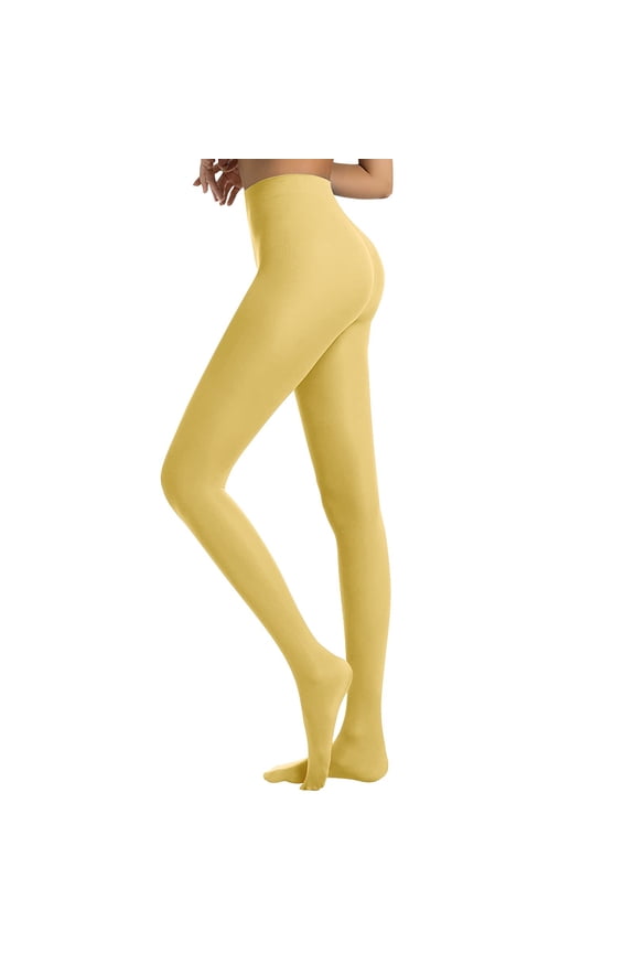Womens Pantyhose Leggings Opaque Black Tights for Women,40D Solid Color Soft Tights,High Waist Tights Leggings Soft Stockings Nylons Under Dress Control Top Pantyhose for Women Yellow S