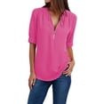 thumbnail image 1 of WTXUE Womens Polo Shirts Short Sleeve Button Women Ladies Clothing Loose Shirt Chiffon Zipper Long Sleeves Plus Size Tops Half Zip Pullover Women, Hot Pink Small, 1 of 8
