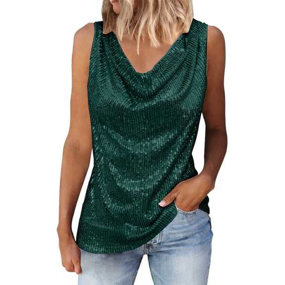 WTXUE Womens Sequin Sleeveless Cowl Neck Tank Tops Loose Fit Tunic Tops Sparkly Shimmer Party Dressy Club Shirts Tube Top Going Out Tops Dressy Casual Shirts for Evening Party Green S