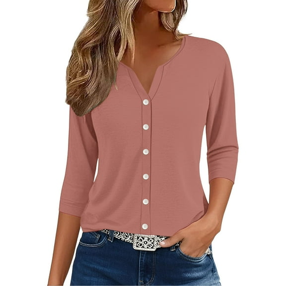 WTXUE Womens Short Sleeve Blouses Button Down Shirts V Neck Blouses for Women Business Casual Tunic Tops Basic Tees Gauze Shirts Casual Blouses Women Tops Dressy Casual Thin T Shirts Rose Gold Xxl