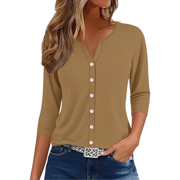 WTXUE Womens Short Sleeve Blouses Button Down Shirts V Neck Blouses for Women Business Casual Tunic Tops Basic Tees Gauze Shirts Soft Tshirts Beach Blouses Plus Size Tops Coffee Xl