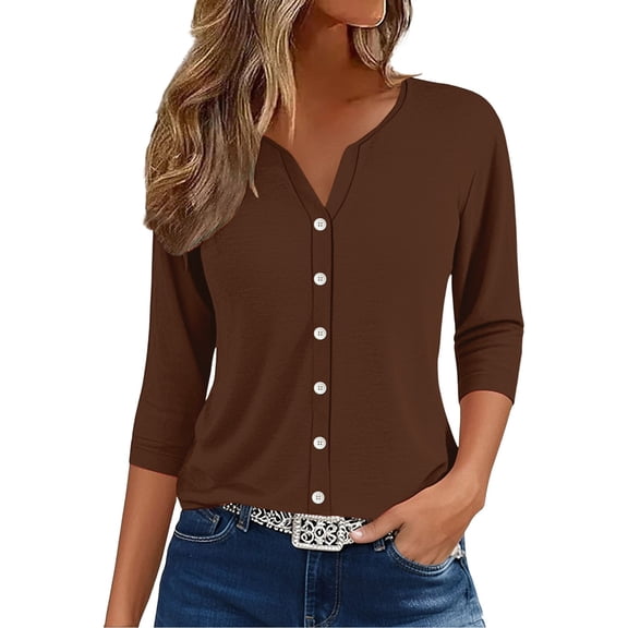 WTXUE Womens Short Sleeve Blouses Button Down Shirts V Neck Blouses for Women Business Casual Tunic Tops Basic Tees Gauze Shirts Womens Loose Summer Tops Soft Tshirts Basic Shirts Brown Xxl