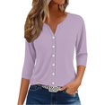 thumbnail image 1 of WTXUE Womens Short Sleeve Blouses Button Down Shirts V Neck Blouses for Women Business Casual Tunic Tops Basic Tees Gauze Shirts Womens Tops Trendy Plus Size Blouses Basic Tees for Women Purple 3Xl, 1 of 6