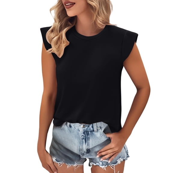 WTXUE Womens Short Sleeve Blouses Tunic Tops Casual T Shirt Elegant Sleeveless Tops Crew Neck Beach Top Peasant Blouses Soft T Shirts Beach Tops Black M