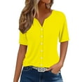 thumbnail image 1 of WTXUE Womens Short Sleeve Blouses Tunic Tops V Neck Button Down Shirts Plus Size Tops for Women Trendy Summer Basic Tees Oversized Tshirts Womens Loose Summer Tops Women Tops Dressy Casual Yellow S, 1 of 6