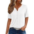 thumbnail image 1 of WTXUE Womens Short Sleeve Blouses Tunic Tops V Neck Button Down Shirts Plus Size Tops for Women Trendy Summer Basic Tees Woman Shirts Casual Womens Tops Breathable Shirts White 3Xl, 1 of 6