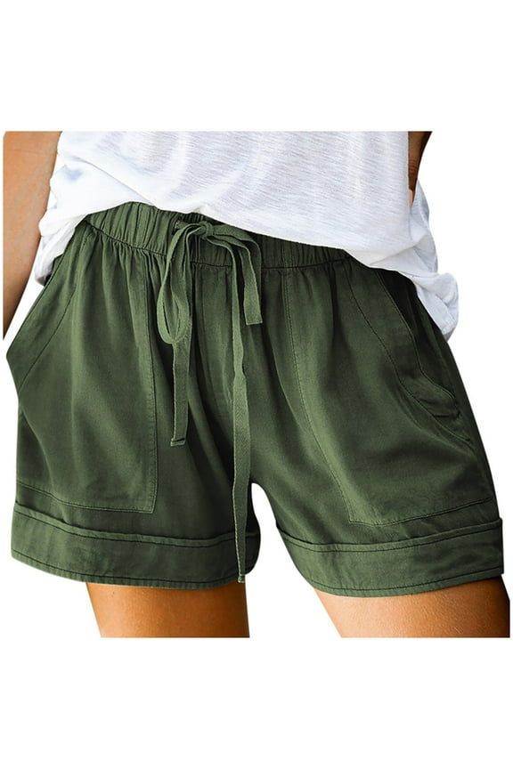 Womens Shorts, Girlfriend Splice Comfy Waisted Pants Loose Elastic Pocketed Womens Casual Drawstring Pants, Short, Olive green