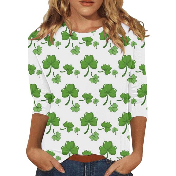 WTXUE Womens St Patricks Day Shirt 3/4 Sleeve Shirts Crewneck Tops Funny Shirts Leaf Clover Shirt Loose Fit Summer Tops Shamrock Shirt Shirts Loose Summer Tops Funny Shirts Purple S