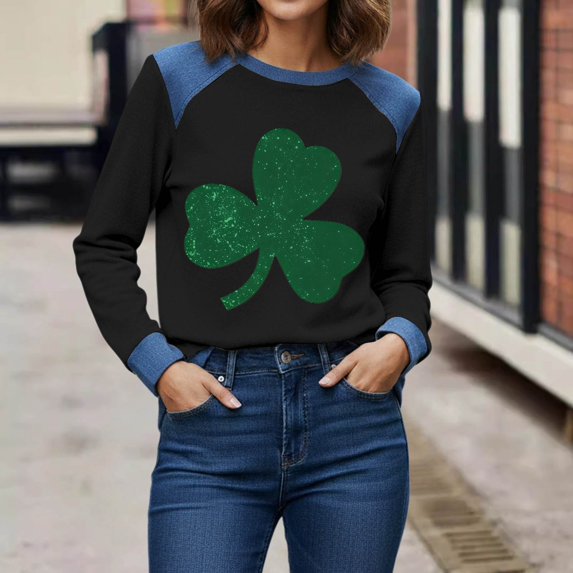 WTXUE Womens St Patricks Day Sweatshirts Tops Patchwork Denim Comfy Sweatshirt St Patrick's Day Tops Irish Shamrock Sweatshirts St.Patricks Day Sweatshirt Dressy Casual Tunic Tops Hot Pink Xxl