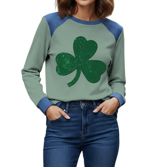 WTXUE Womens St Patricks Day Sweatshirts Tops Patchwork Denim Shamrock Print Denim Saint Patrick's Sweatshirt Clovers Sweatshirt Irish Clover Sweatshirt Saint Patrick's Day Clothing Hot Pink Xl