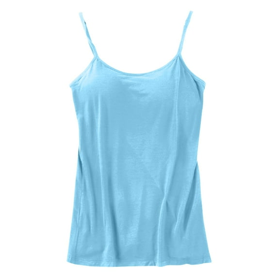 WTXUE Womens Summer Tops, Womens Cotton Camisole Adjustable Camisole with Scoop Neck Sleeveless Sleeveless Built-in Bra Leisure Camisole, Light Blue