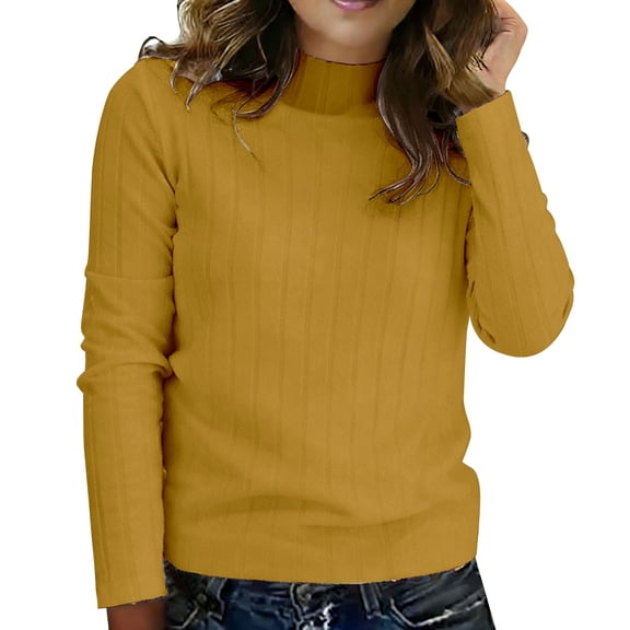 WTXUE Womens Turtleneck Sweaters Plus Size Ribbed Knit Long Sleeve Pullover Sweaters Casual Slim Fit Tee Sweaters Trendy Shirts Base Layers Soft Thermal Undershirts Yellow Xl