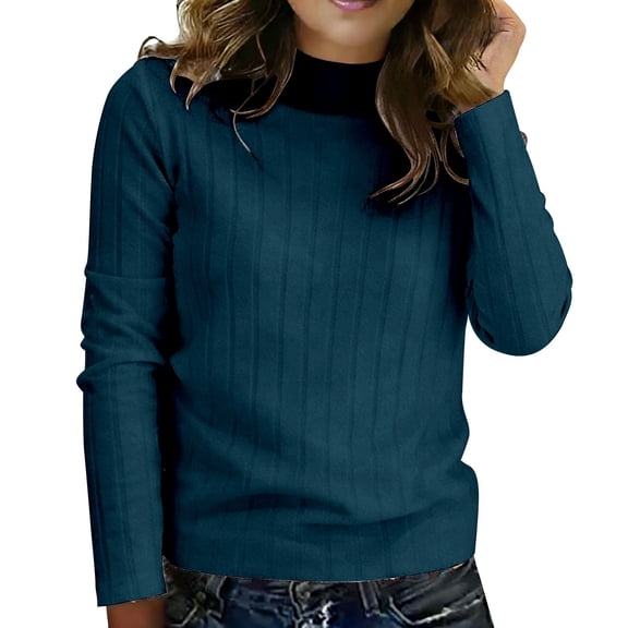 WTXUE Womens Turtleneck Sweaters Plus Size Ribbed Knit Long Sleeve Pullover Sweaters Casual Slim Fit Tee Sweaters Trendy Shirts Base Layers Soft Thermal Undershirts Dark Blue 4Xl
