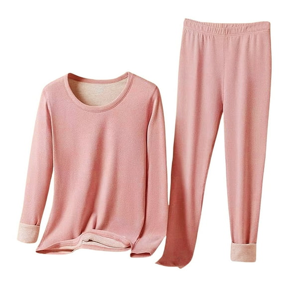 WTXUE Womens Winter Fleece Lined Thermal Underwear Set Thermal Long Sleeve Tops and Pajama Pants Base Layer for Cold Weather Soft Warm Top Bottom Pink Xl