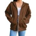 thumbnail image 1 of WTXUE Womens Zip Up Hoodies Sweatshirt Jacket Cute Lightweight Jackets Trendy Hooded Workout Fall with Pockets Oversized Sweatshirt Open Front Cardigan Long Sleeve Blouses Casual Tops Brown S, 1 of 7