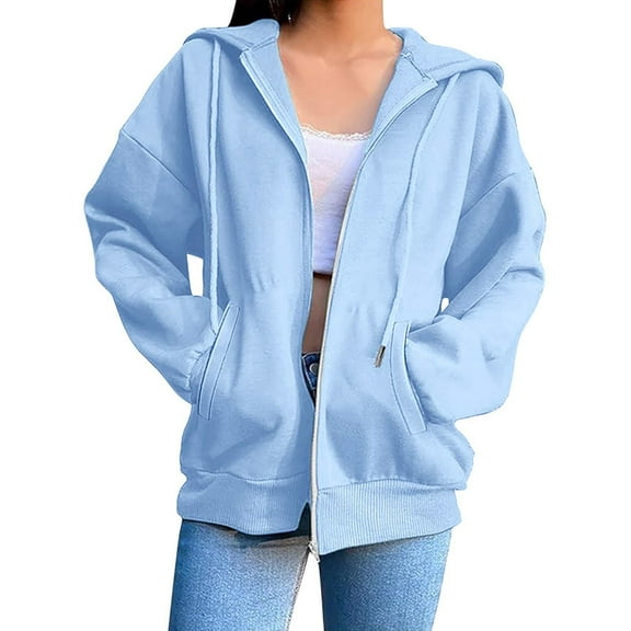 WTXUE Womens Zip Up Hoodies Sweatshirt Jacket Cute Lightweight Jackets Trendy Hooded Workout Fall with Pockets Oversized Tops Open Front Cardigan Long Sleeve Sweatshirt Casual Sweatshirt Sky Blue 3Xl