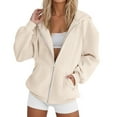 thumbnail image 1 of WTXUE Womens Zip Up Hoodies Sweatshirt Jacket Fashionable Casual Solid Color Zipper Inner Pocket Oversized Sweatshirt Open Front Cardigan Long Sleeve Sweatshirt Casual Sweatshirt Beige L, 1 of 7