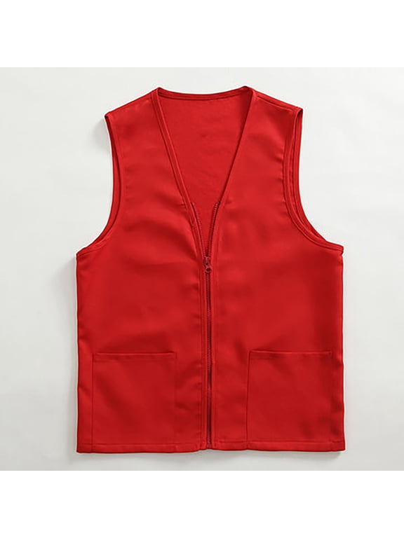 Work Vest for Women, Sleeveless Adult Postulant Activity Vest Supermarket Vests Clerk Workwear, Plaincolor Outerwear Vests for Women | Red XL