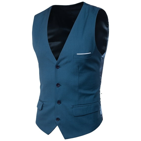 WTXUE Workwear Uniform Vests Sleeveless, V-Neck Suit Vest V Neck Silm Solid Formal Suit Waist Coat Lightweight for Wedding Prom Business Solid | Uniform for Men Blue XL
