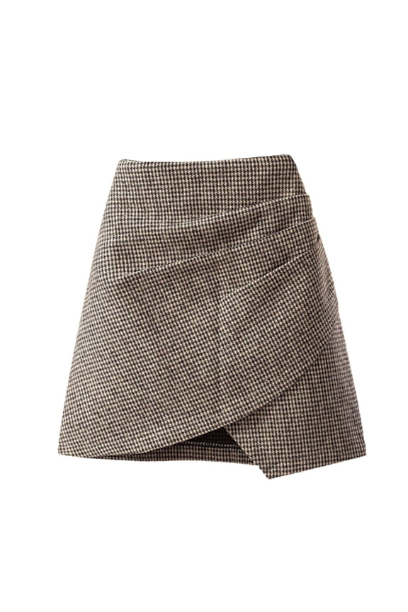 Wrap Skirt, Woolen Short Skirt Houndstooth Bag Hip Skirt Autumn and Winter Waist Thin All Irregular A-Line Skirt, Khaki 2XL