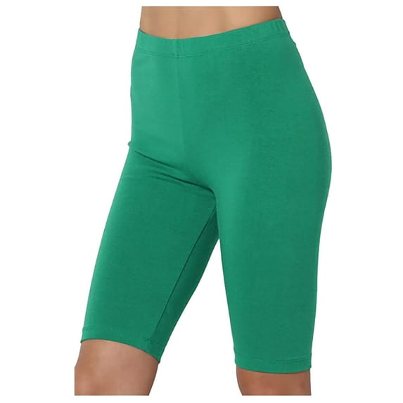 WTXUE Yoga Pants Women, Gym Shorts Sport Yoga Solid Mid Thigh Stretch Cotton High Waist Active Short Leggings, Knee-Length, Green