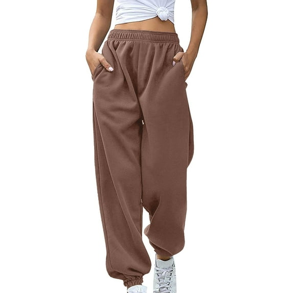 WTXUE Yoga Pants, Womens Jogger Pants Women's Bottom No Drawstring Joggers Pants Workout High Waisted, Yoga Pants with Pockets Sweatpants Pantalones De Mujer, Coffee