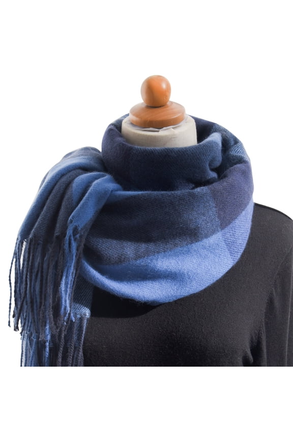 scarf for women, Women's Autumn and Winter Colorful Plaid Shawl Thickening Warm Fringe Scarf Scarf, Blue