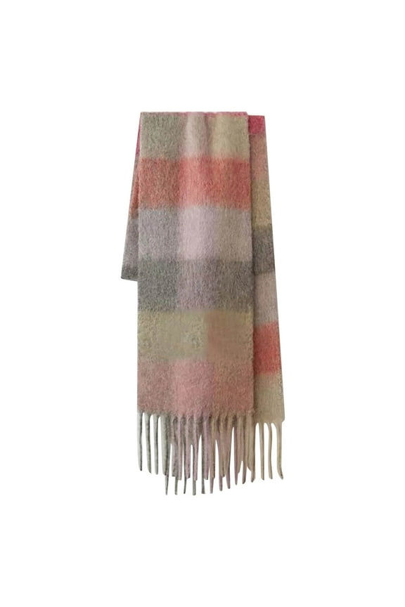 scarf for women, Thermal Scarf Fall Winter Scarf Classic Tassel Plaid Scarf Warm Soft Chunky Large Blanket Wrap Shawl Scarves 1 Pack Warm Scarf for Womens, 1# Pink