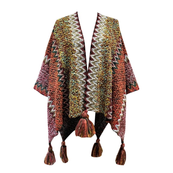 WTXUE shawl wraps for women, Womens Shawls Knitted Sweater Tops Shawl Tassel Fringed Wraps Matching Cardigan Sweater Irregular Hem Splicing Colourful Sweater Cardigan Scarf, Red3