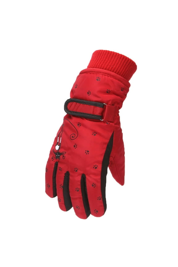 ski gloves, Winter Outdoor Boys Girls Snow Skating Snowboarding Windproof Warm Gloves Perfect for 6 to 12 Years Old Kids, 2# Red