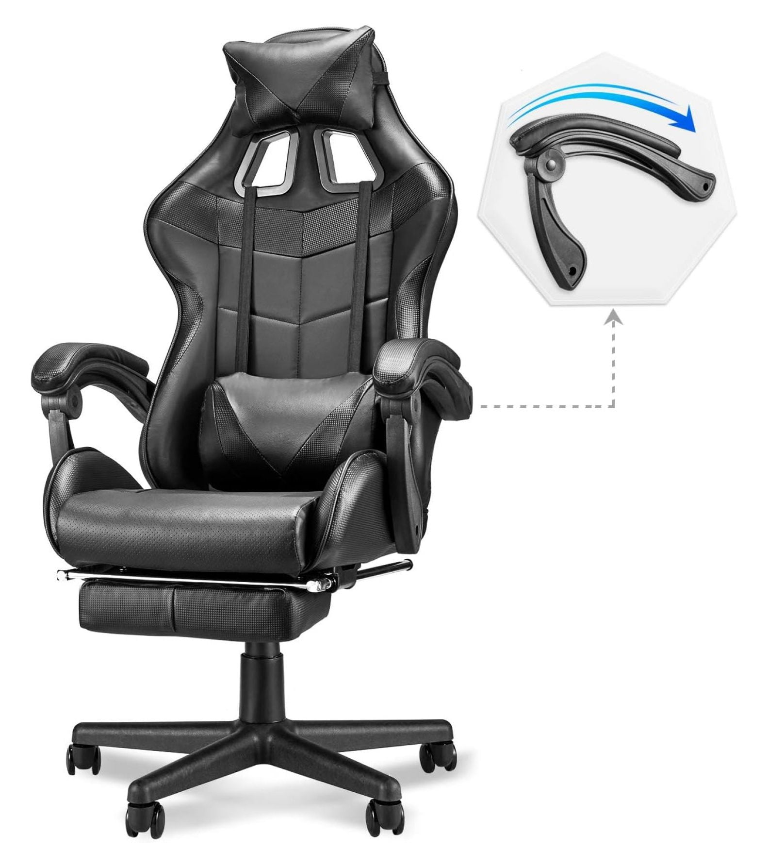 WTYCB Black Gaming Chairs with Footrest,Ergonomic PC Computer Game
