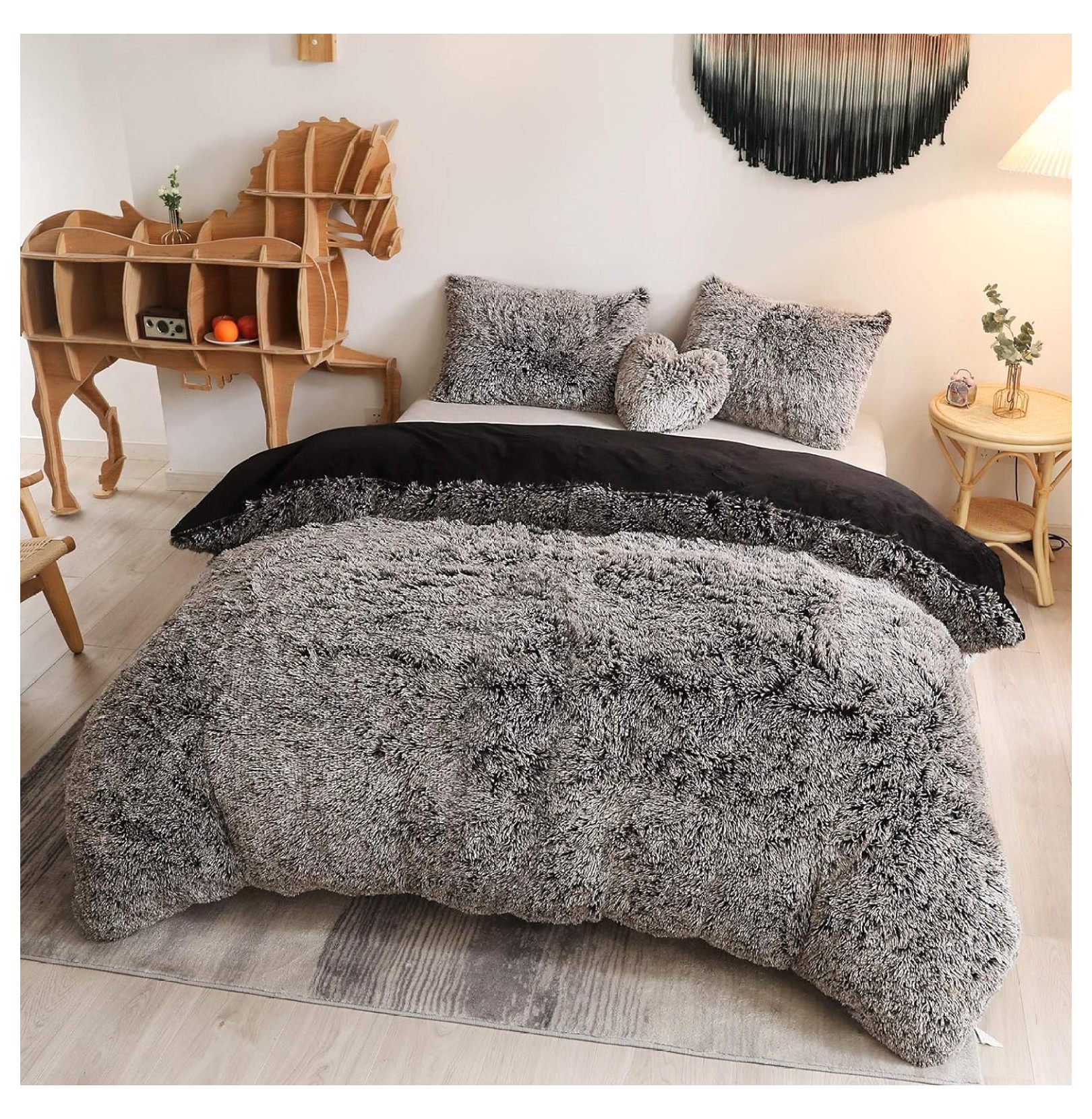 WTYCB Luxury Shaggy Plush Duvet Cover Set, Soft 3 Pieces Fluffy Faux