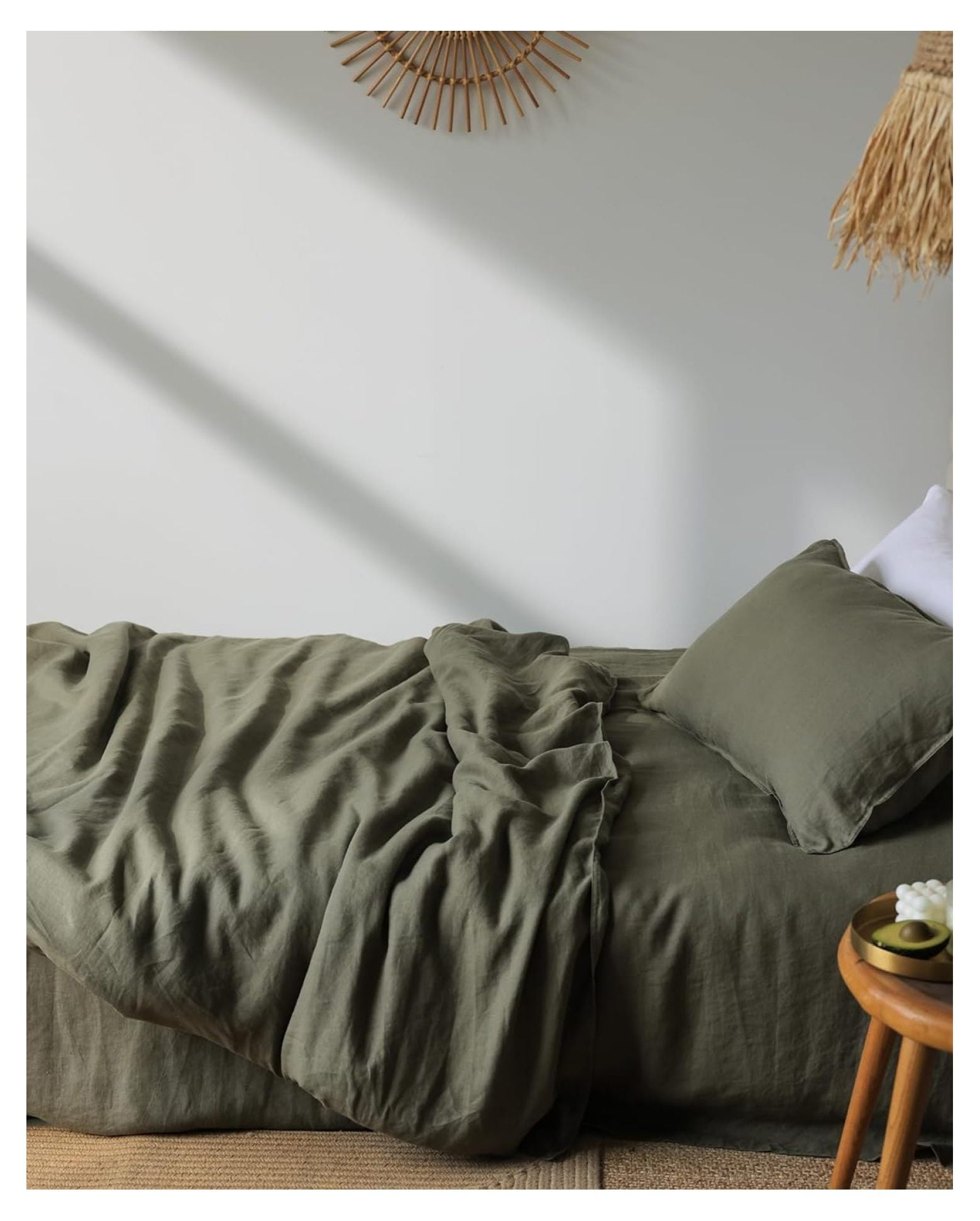 WTYCB Olive Green Linen Duvet Cover , 100 Washed French Flax Linen