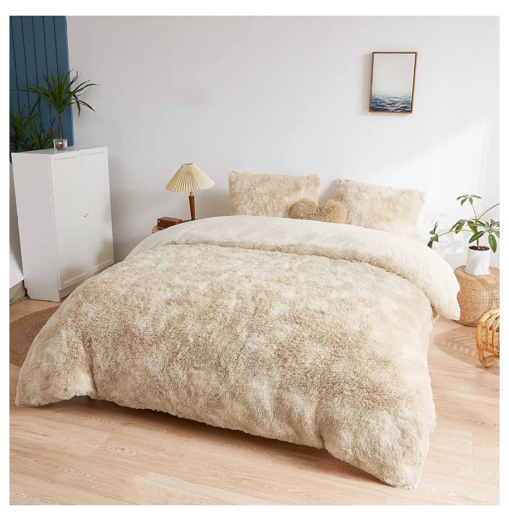 WTYCB Tie Dye Fluffy Plush Duvet Cover Set, Luxury Marble Print Faux Fur Comforter Cover, Soft